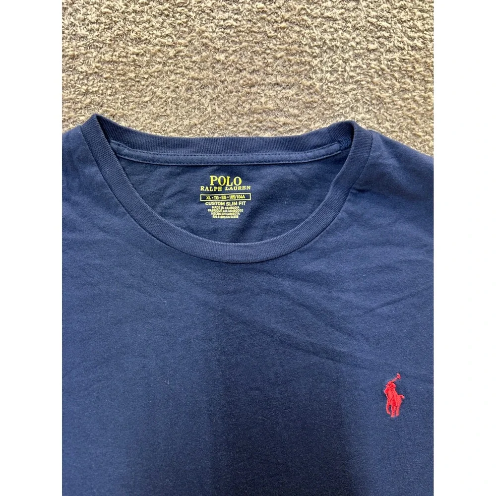 Polo Ralph Lauren Mens XL Custom Slim Fit Navy Blue Cotton T-Shirt Red Pony Logo
